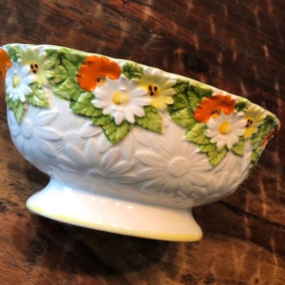 Vintage Lefton Oval Daisy Bowl Orange/Yellow/White - Picture 2 of 12